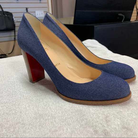Christian Louboutin London Buche 85 Denim Block Heels Pumps - Picture 12 of 12